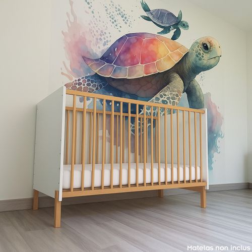 Matti Lit Bébé évolutif à Barreaux Pieds Droits Design Moderne Blanc/bois 120x60 Cm