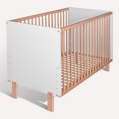 Matti Lit Bébé évolutif à Barreaux Pieds Droits Design Moderne Blanc/bois 120x60 Cm