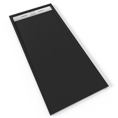 Receveur De Douche Hiemal Inox 80 X 180 Cm Résine Noir Aspect Ardoise + Bonde Inox Incluse