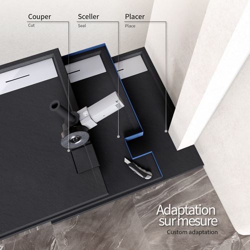 Receveur De Douche Hiemal Inox 80 X 180 Cm Résine Noir Aspect Ardoise + Bonde Inox Incluse