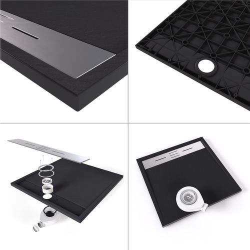 Receveur De Douche Hiemal Inox 70 X 140 Cm Résine Noir Aspect Ardoise + Bonde Inox Incluse