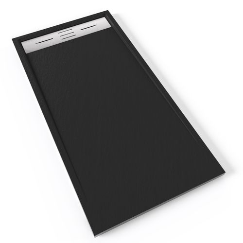 Receveur De Douche Hiemal Inox 70 X 140 Cm Résine Noir Aspect Ardoise + Bonde Inox Incluse