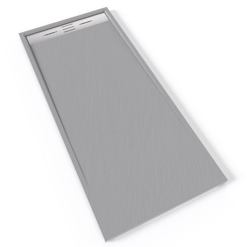 Receveur De Douche Hiemal Inox 80 X 180 Cm Résine Gris Aspect Ardoise + Bonde Inox Incluse