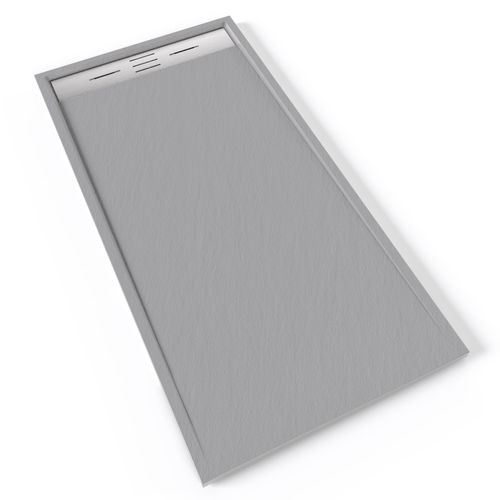 Receveur De Douche Hiemal Inox 80 X 160 Cm Résine Gris Aspect Ardoise + Bonde Inox Incluse