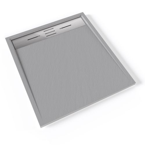 Receveur De Douche Hiemal Inox 80 X 90 Cm Résine Gris Aspect Ardoise + Bonde Inox Incluse