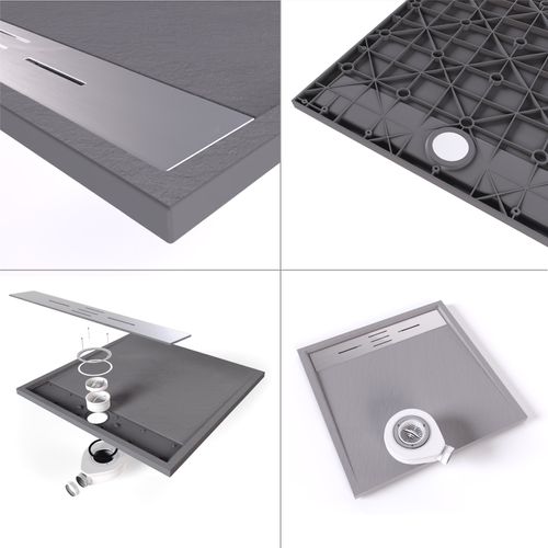 Receveur De Douche Hiemal Inox 70 X 100 Cm Résine Gris Aspect Ardoise + Bonde Inox Incluse