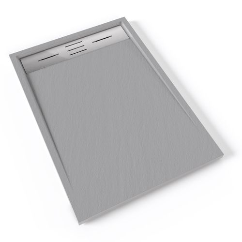Receveur De Douche Hiemal Inox 70 X 100 Cm Résine Gris Aspect Ardoise + Bonde Inox Incluse