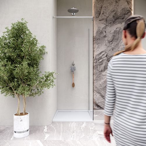 Receveur De Douche Hiemal Inox 90 X 180 Cm Résine Blanc Aspect Ardoise + Bonde Inox Incluse