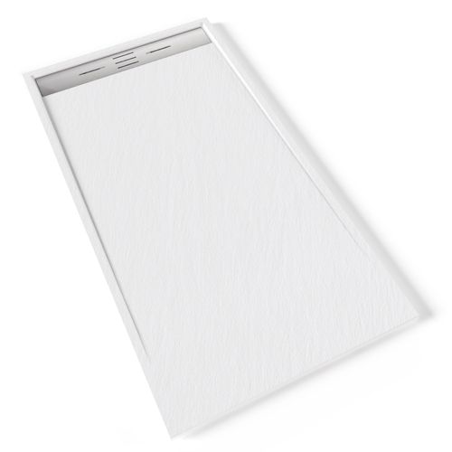 Receveur De Douche Hiemal Inox 90 X 170 Cm Résine Blanc Aspect Ardoise + Bonde Inox Incluse
