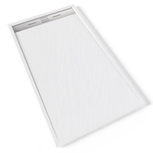 Receveur De Douche Hiemal Inox 90 X 160 Cm Résine Blanc Aspect Ardoise + Bonde Inox Incluse