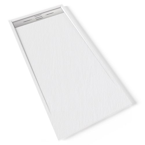Receveur De Douche Hiemal Inox 80 X 170 Cm Résine Blanc Aspect Ardoise + Bonde Inox Incluse