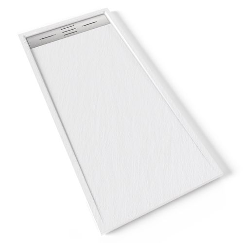 Receveur De Douche Hiemal Inox 70 X 150 Cm Résine Blanc Aspect Ardoise + Bonde Inox Incluse