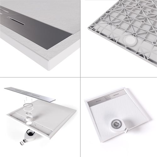 Receveur De Douche Hiemal Inox 80 X 150 Cm Résine Blanc Aspect Ardoise + Bonde Inox Incluse