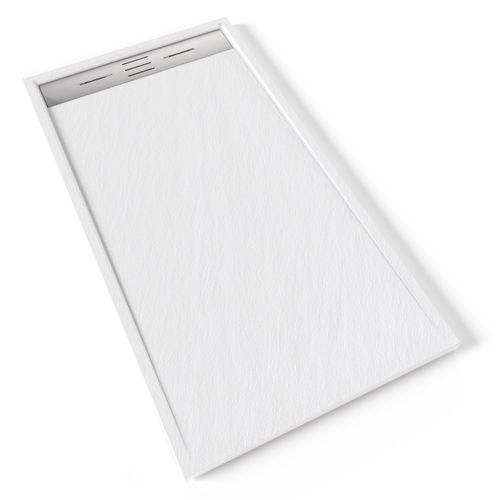 Receveur De Douche Hiemal Inox 80 X 150 Cm Résine Blanc Aspect Ardoise + Bonde Inox Incluse