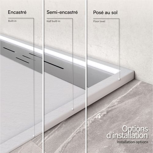 Receveur De Douche Hiemal Inox 80 X 90 Cm Résine Blanc Aspect Ardoise + Bonde Inox Incluse