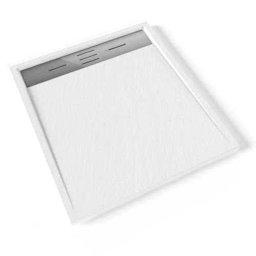 Receveur De Douche Hiemal Inox 80 X 90 Cm Résine Blanc Aspect Ardoise + Bonde Inox Incluse