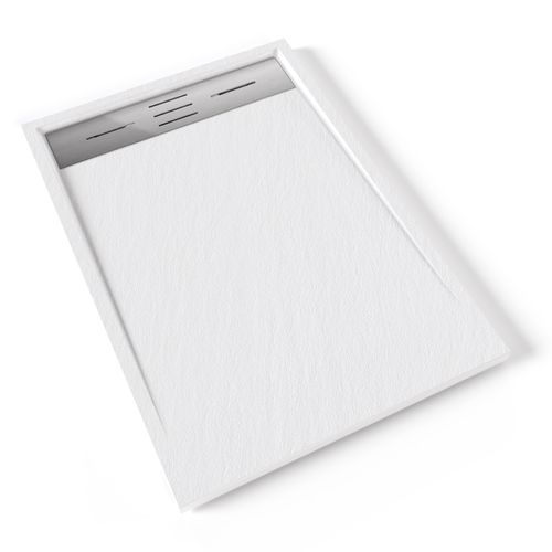 Receveur De Douche Hiemal Inox 70 X 100 Cm Résine Blanc Aspect Ardoise + Bonde Inox Incluse