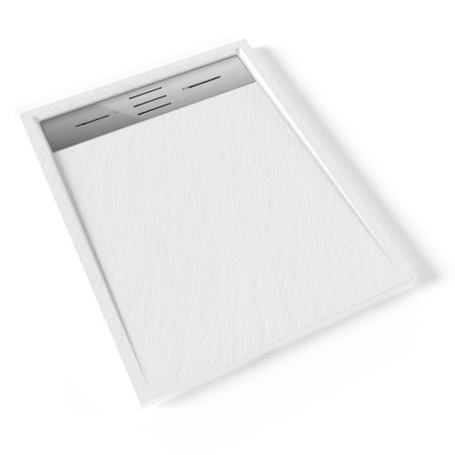Receveur De Douche Hiemal Inox 70 X 90 Cm Résine Blanc Aspect Ardoise + Bonde Inox Incluse