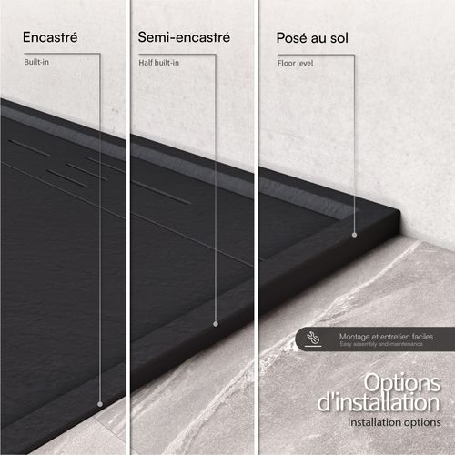 Receveur De Douche Hiemal 70 X 150 Cm Résine Noir Aspect Ardoise + Bonde Incluse