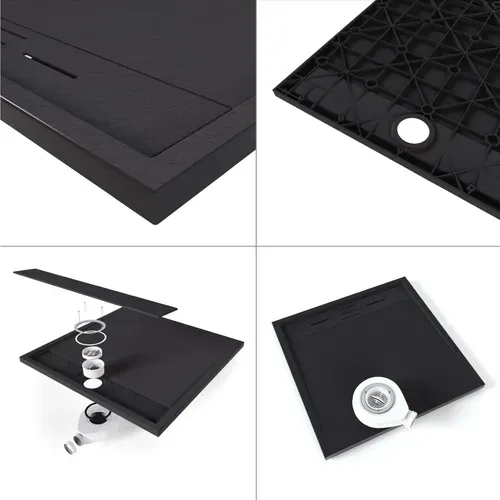 Receveur De Douche Hiemal 70 X 150 Cm Résine Noir Aspect Ardoise + Bonde Incluse