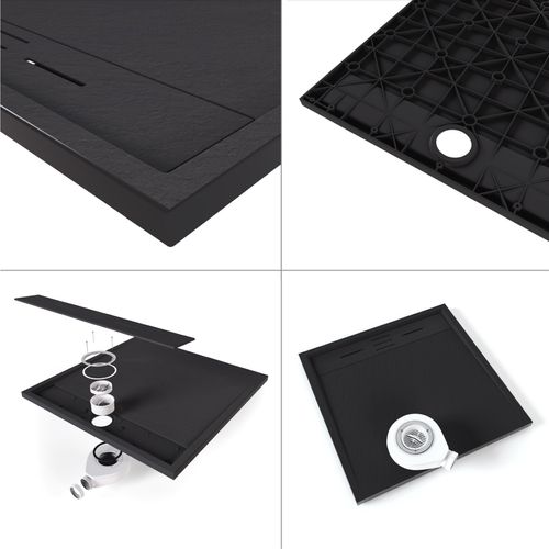 Receveur De Douche Hiemal 90 X 140 Cm Résine Noir Aspect Ardoise + Bonde Incluse