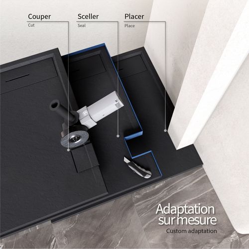 Receveur De Douche Hiemal 70 X 140 Cm Résine Noir Aspect Ardoise + Bonde Incluse