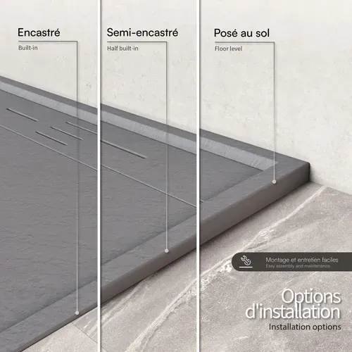 Receveur De Douche Hiemal 80 X 180 Cm Résine Gris Aspect Ardoise + Bonde Incluse