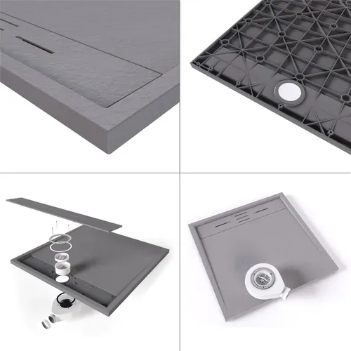 Receveur De Douche Hiemal 80 X 180 Cm Résine Gris Aspect Ardoise + Bonde Incluse