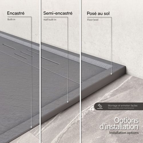 Receveur De Douche Hiemal 70 X 170 Cm Résine Gris Aspect Ardoise + Bonde Incluse