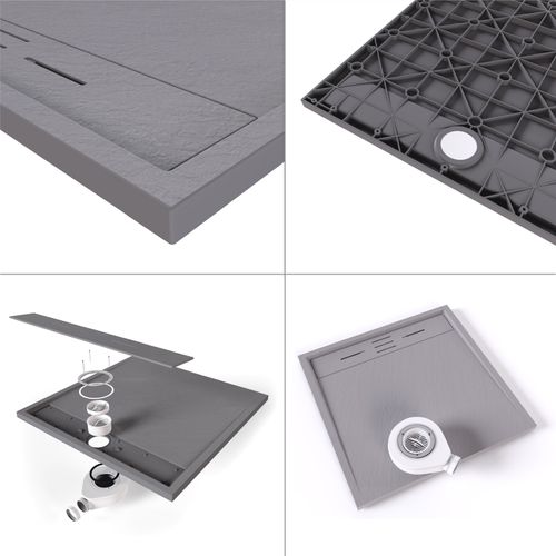 Receveur De Douche Hiemal 80 X 140 Cm Résine Gris Aspect Ardoise + Bonde Incluse