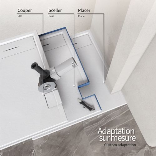 Receveur De Douche Hiemal 70 X 160 Cm Résine Blanc Aspect Ardoise + Bonde Incluse