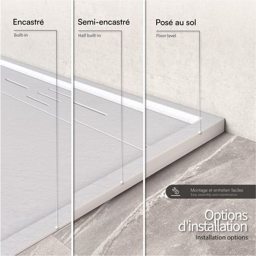 Receveur De Douche Hiemal 80 X 90 Cm Résine Blanc Aspect Ardoise + Bonde Incluse