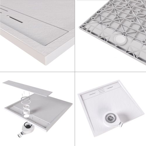 Receveur De Douche Hiemal 80 X 90 Cm Résine Blanc Aspect Ardoise + Bonde Incluse