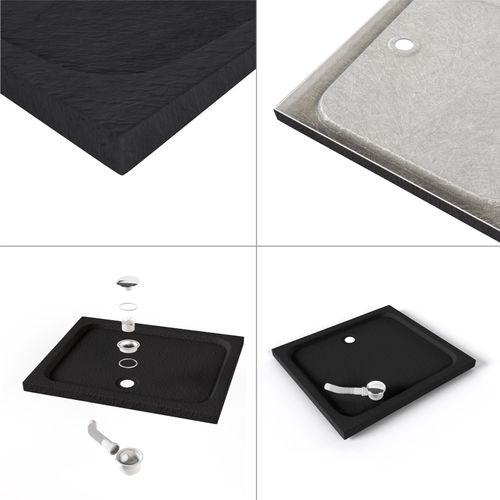 Receveur De Douche Shimmer Stone 80 X 80 Cm Acrylique Noir Effet Pierre + Bonde Et Siphon Inclus