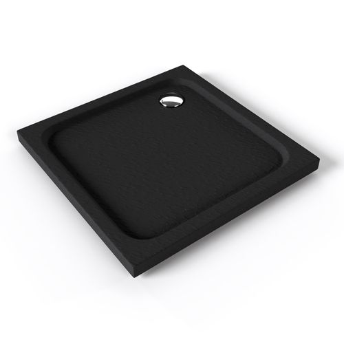 Receveur De Douche Shimmer Stone 80 X 80 Cm Acrylique Noir Effet Pierre + Bonde Et Siphon Inclus