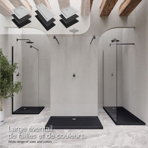 Receveur De Douche Shimmer Stone 80 X 80 Cm Acrylique Noir Effet Pierre + Bonde Et Siphon Inclus