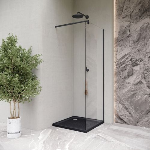 Receveur De Douche Shimmer Stone 80 X 80 Cm Acrylique Noir Effet Pierre + Bonde Et Siphon Inclus