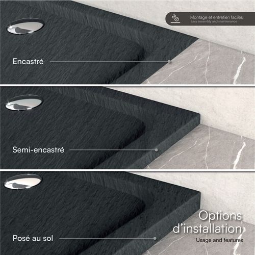 Receveur De Douche Shimmer Stone 80 X 80 Cm Acrylique Gris Effet Pierre + Bonde Et Siphon Inclus