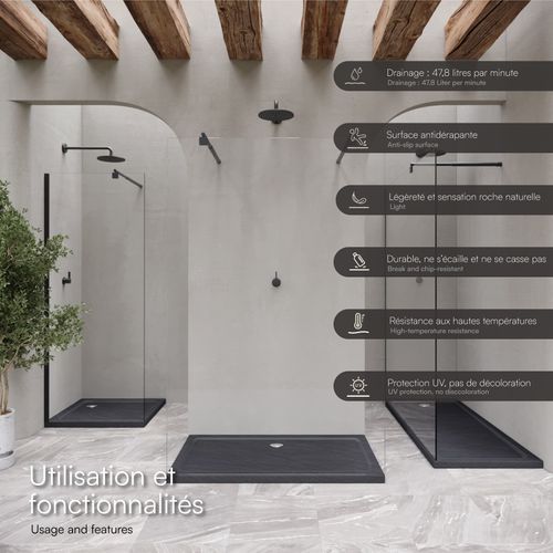 Receveur De Douche Shimmer Stone 80 X 80 Cm Acrylique Gris Effet Pierre + Bonde Et Siphon Inclus