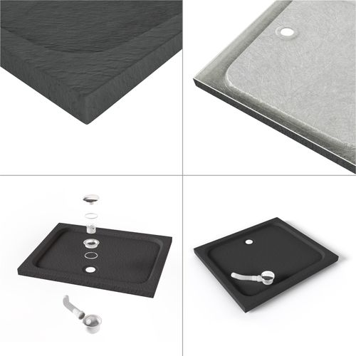 Receveur De Douche Shimmer Stone 80 X 80 Cm Acrylique Gris Effet Pierre + Bonde Et Siphon Inclus
