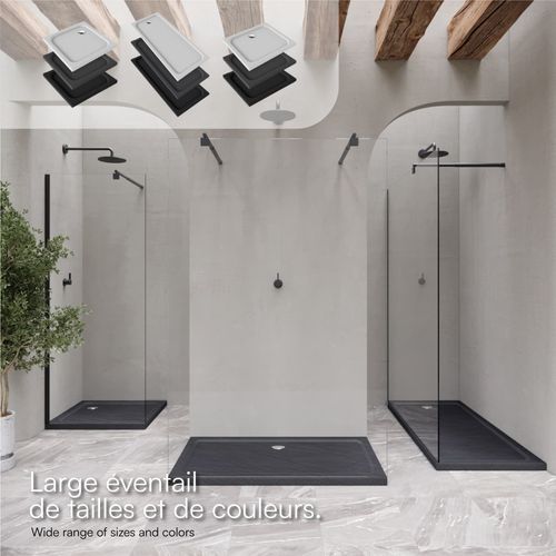 Receveur De Douche Shimmer Stone 80 X 80 Cm Acrylique Gris Effet Pierre + Bonde Et Siphon Inclus