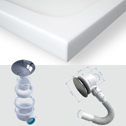 Receveur De Douche Shimmer 80 X 180 Cm Acrylique Blanc + Bonde Et Siphon Inclus