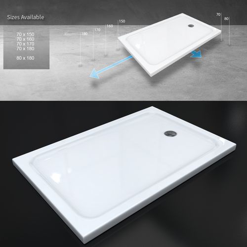 Receveur De Douche Shimmer 80 X 180 Cm Acrylique Blanc + Bonde Et Siphon Inclus