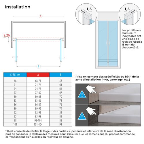 Porte De Douche H195 X L.92-95 Cm Verre Opaque - Kaya-black