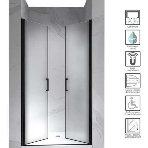 Porte De Douche H195 X L.92-95 Cm Verre Opaque - Kaya-black