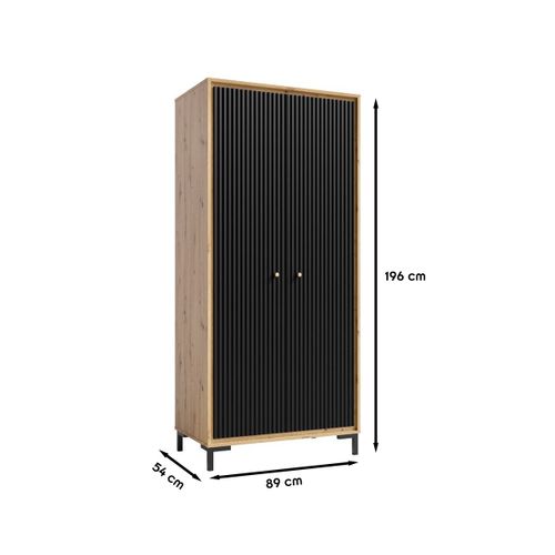 Parii Armoire Penderie 2 Portes 89x196 Cm En Bois Design Contemporain Noir Mat