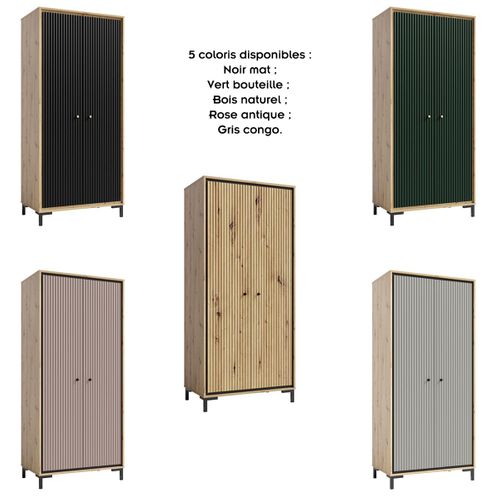 Parii Armoire Penderie 2 Portes 89x196 Cm En Bois Design Contemporain Noir Mat