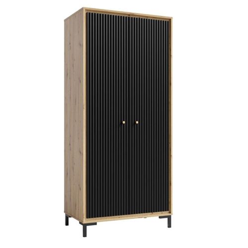 Parii Armoire Penderie 2 Portes 89x196 Cm En Bois Design Contemporain Noir Mat