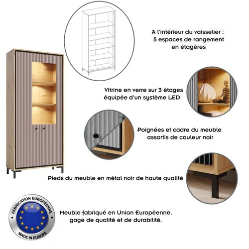 Parii Vaisselier 5 étages En Bois Vitrine Avec LED 89x196 Cm Design Contemporain Rose Antique