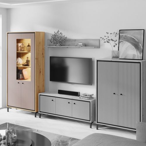 Parii Vaisselier 5 étages En Bois Vitrine Avec LED 89x196 Cm Design Contemporain Rose Antique